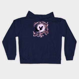 Cranes with a Sakura Moon Kids Hoodie